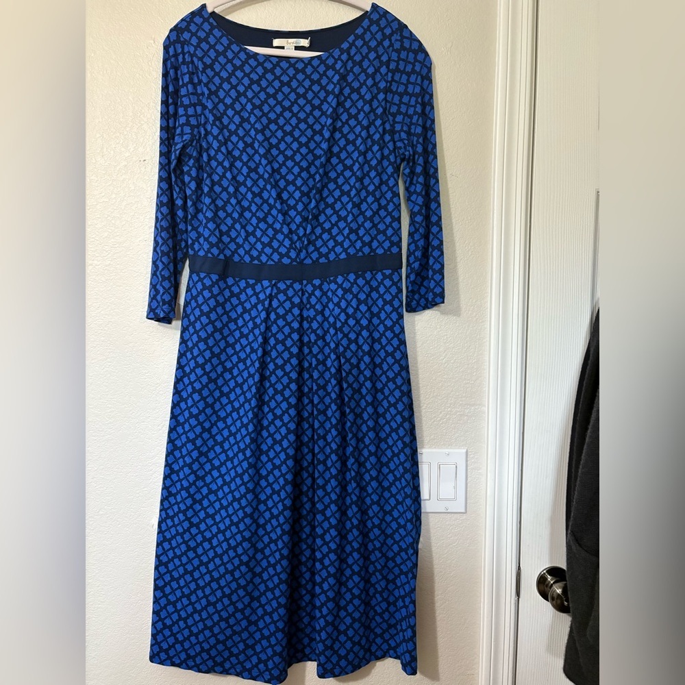 Boden Blue and Navy Long Sleeve Fit-and-Flare Dress